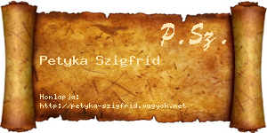 Petyka Szigfrid névjegykártya